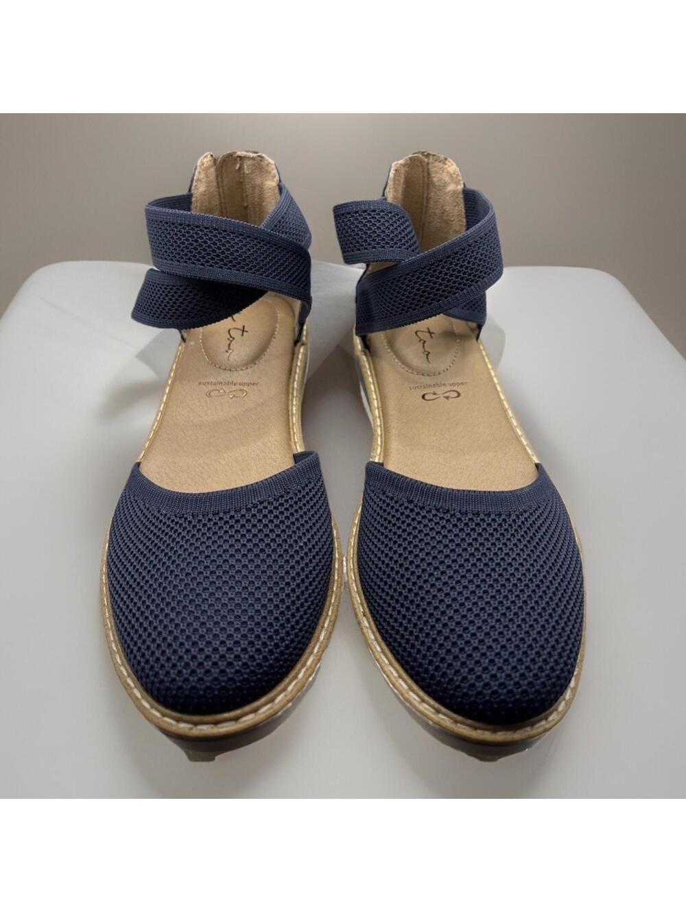 Me Too Adria 15 Navy Mesh Closed Toe Wedge Sandals Size 6 NWOT